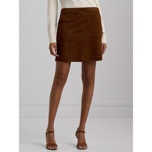 Ralph Lauren Black Labeled Goat Leather Suede Mini Skirt Chocolate Brown 10